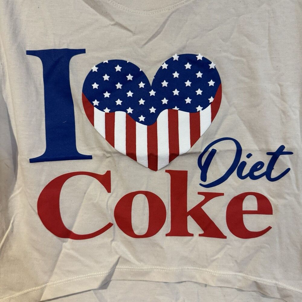 Officially Licensed Diet Coke Small Patriotic I Love American Flag Heart T-Shirt - Picture 2 of 11